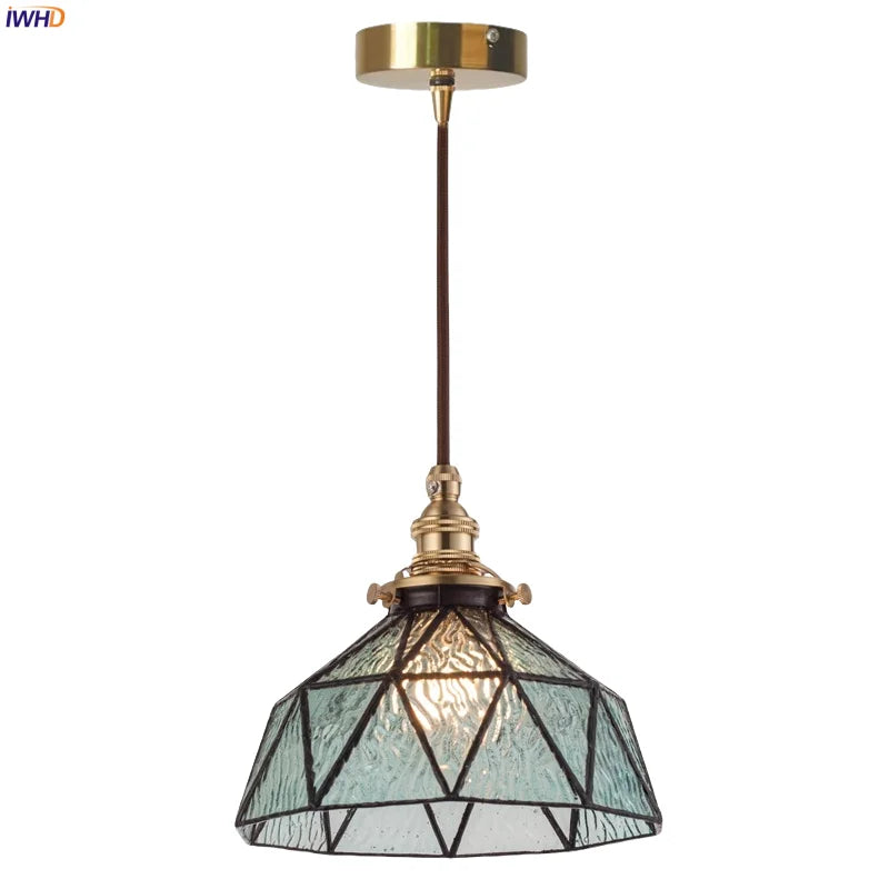 Afralia™ Tiffany Brass Pendent Light Glass LED Cafe Bedroom Living Room Loft Bar