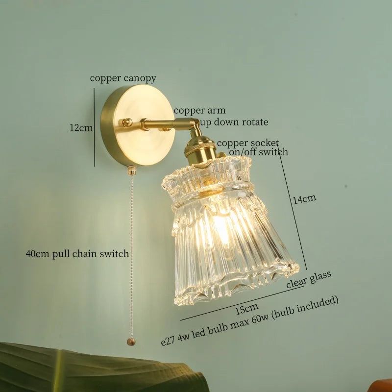 Afralia™ Nordic Glass LED Wall Lamps Copper Arm Wandlamp