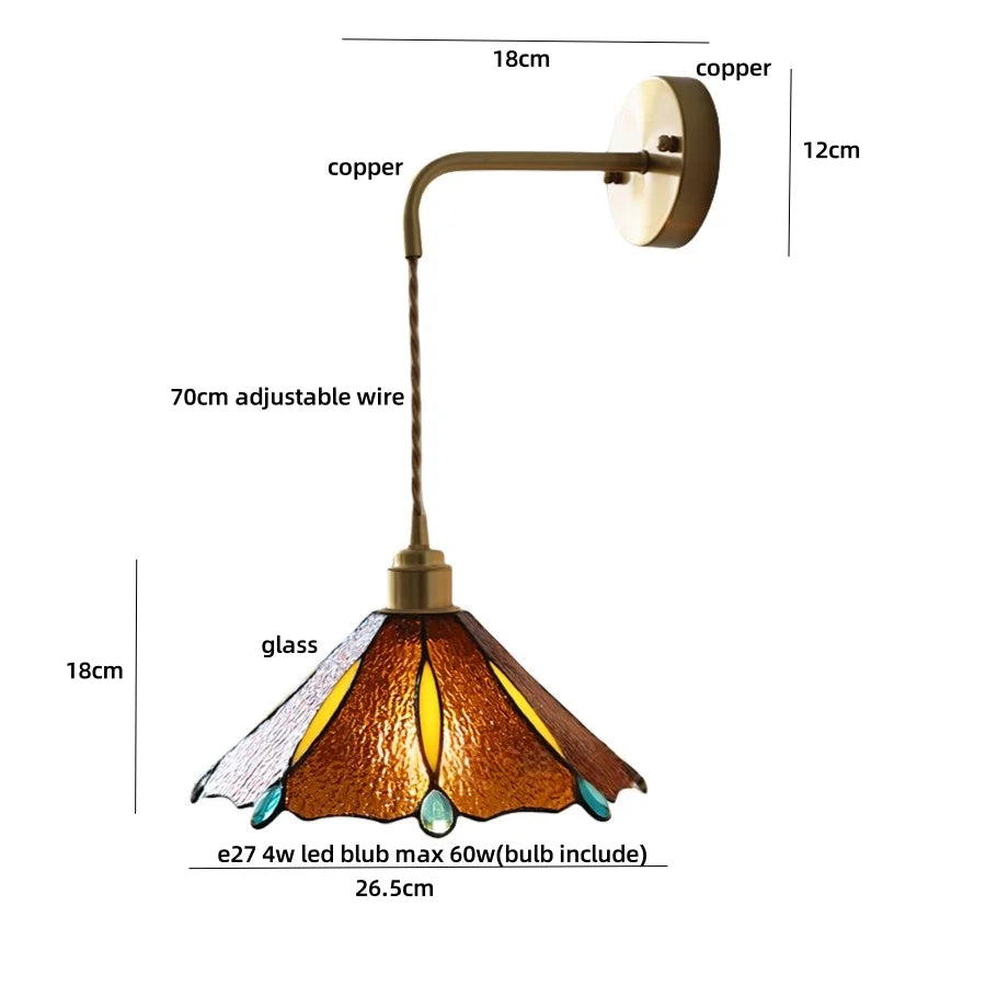 Afralia™ Tiffany Glass Adjustable LED Wall Sconce with Pull Chain Switch