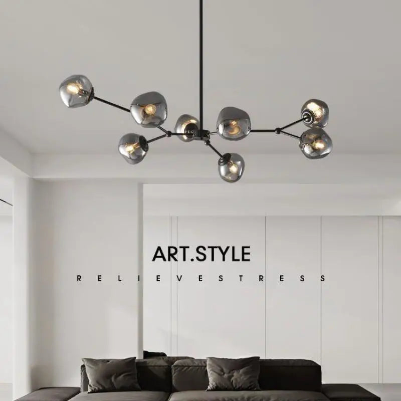 Afralia™ Gray Lava Glass Chandelier LED Pendant Light Modern Nordic Design