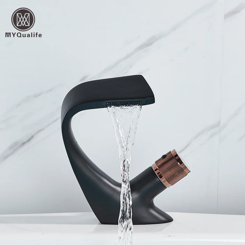 Afralia™ Black Brass Basin Faucet - Cold & Hot Waterfall Sink Tap