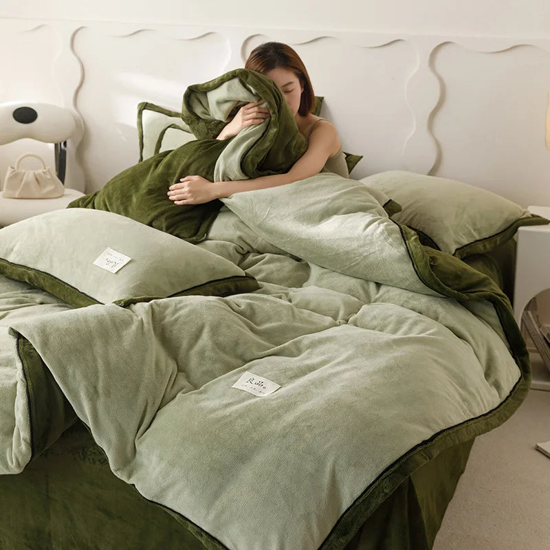 Afralia™ Winter Plush Milk Velvet Duvet Cover, Cozy Solid Warm Quilt for Adult Bedding