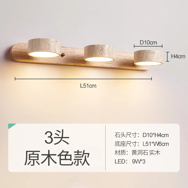 Afralia™ Travertine Wall Sconce Light Wood Rotatable for Bedroom Bedside