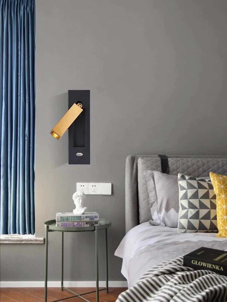 Afralia™ LED Wall Lamp with Switch, USB Port, Rotatable - Bedroom Reading Light