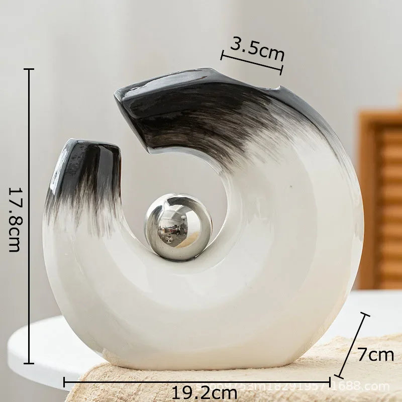 Afralia™ Silver Ball Ceramic Vase for Desk Decor with Artificial Flowers