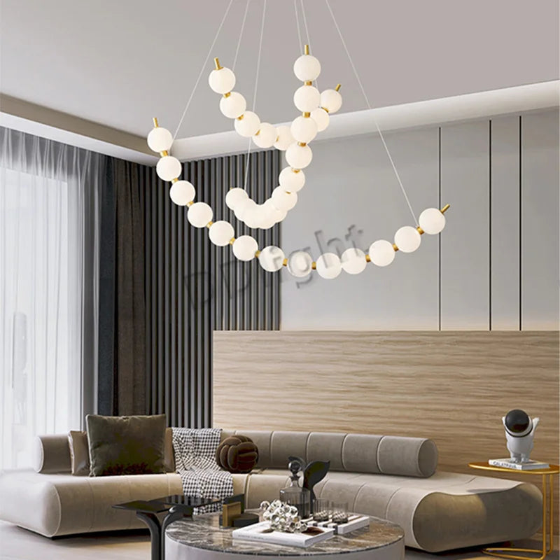 Afralia™ Modern Magic Bean LED Ceiling Chandelier, All Copper White Ball Lustre.