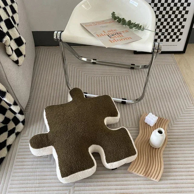 Afralia™ Teddy Velvet Jigsaw Seat Cushion - Plush Home Decor Throw Pillow