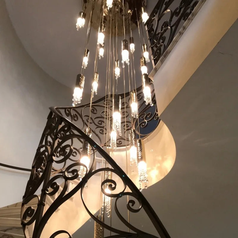 Afralia™ Crystal LED Large Staircase Chandelier for Modern Living Room Hall Loft