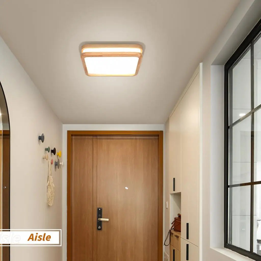 Afralia™ Nordic Wooden LED Ceiling Light Modern Acrylic Lampshade Fixture