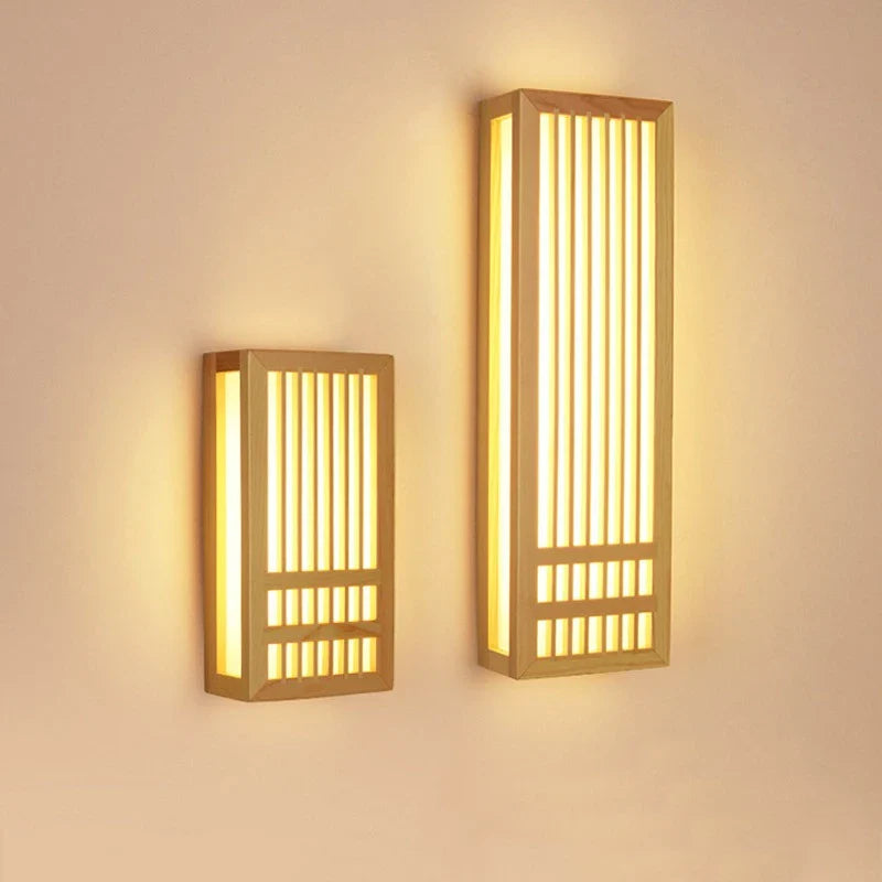 Afralia™ Solid Wood LED Wall Lamp: Japanese Style Acrylic Rectangular Light for Bedroom & Living Room