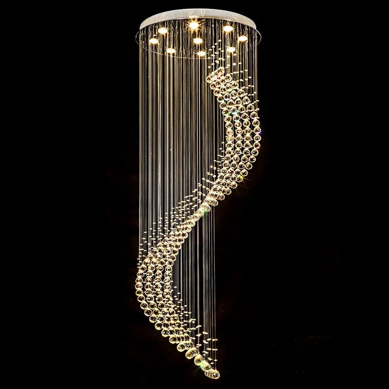 Afralia™ Spiral Ladder Crystal Chandelier with LED for Foyer, Dining, Restaurant, and Stair Lighting