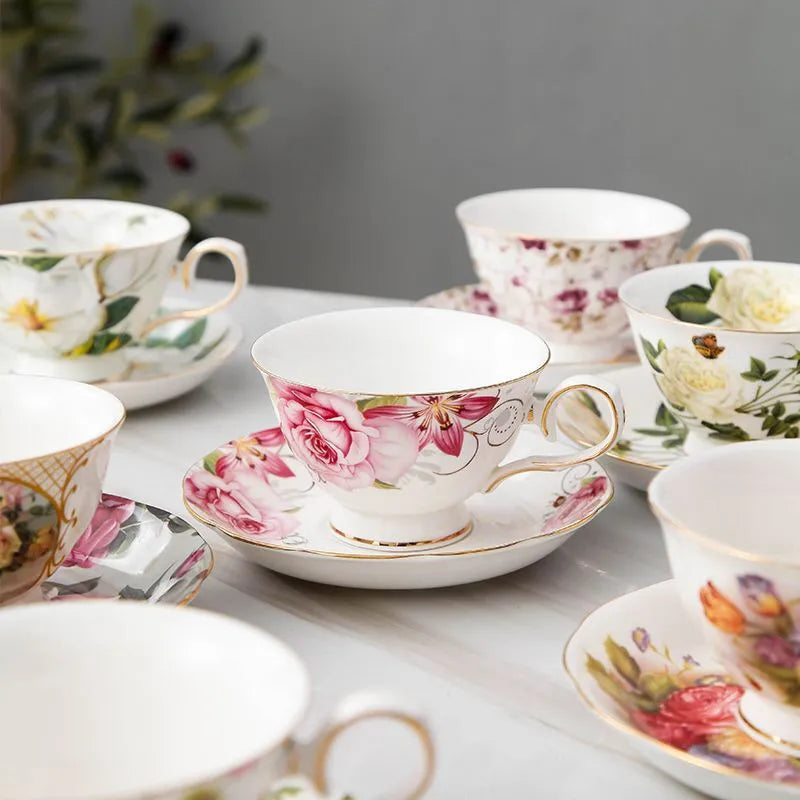 Afralia™ Porcelain Floral Tea Cup Set with Saucer and Spoon