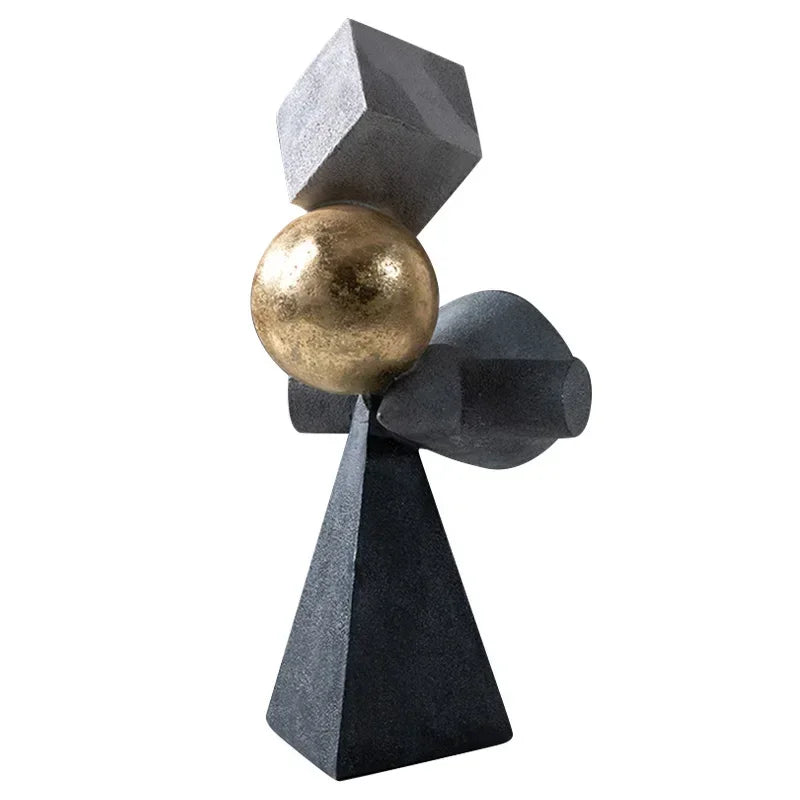 Afralia™ Geometric Gold Ball Sculpture Statues for Home Decor