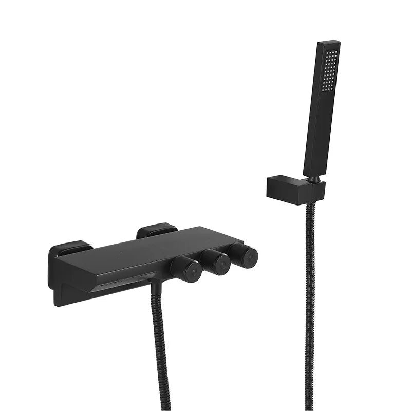 Afralia™ Gold/Black Tub Shower Set Wall Mount Waterfall Mixer Tap Brass Rotatable