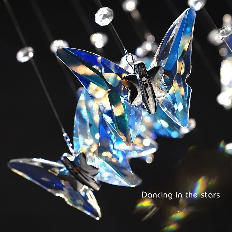 Afralia™ Butterfly Crystal Chandelier for High Ceilings & Staircases