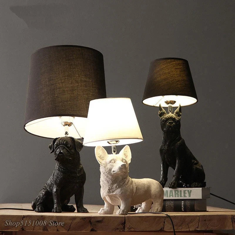 Afralia™ Black/White Puppy Dogs Table Lamps for Home Decor Lighting