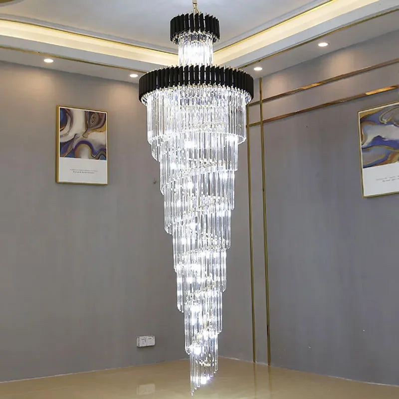 Afralia™ LED Crystal Chandelier: Modern Luxury Rotating Staircase Decorative Lighting Fixtures