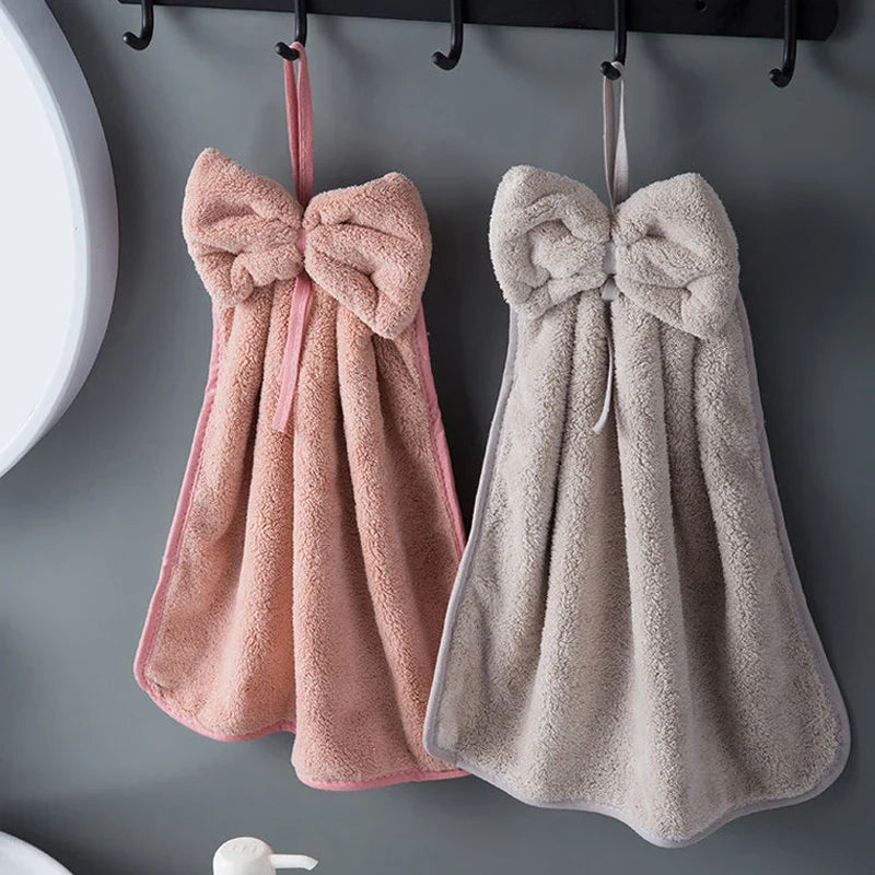 Afralia™ Bowknot Coral Velvet Microfiber Hand Towels: Soft, Quick Dry, Absorbent Cleaning Cloth