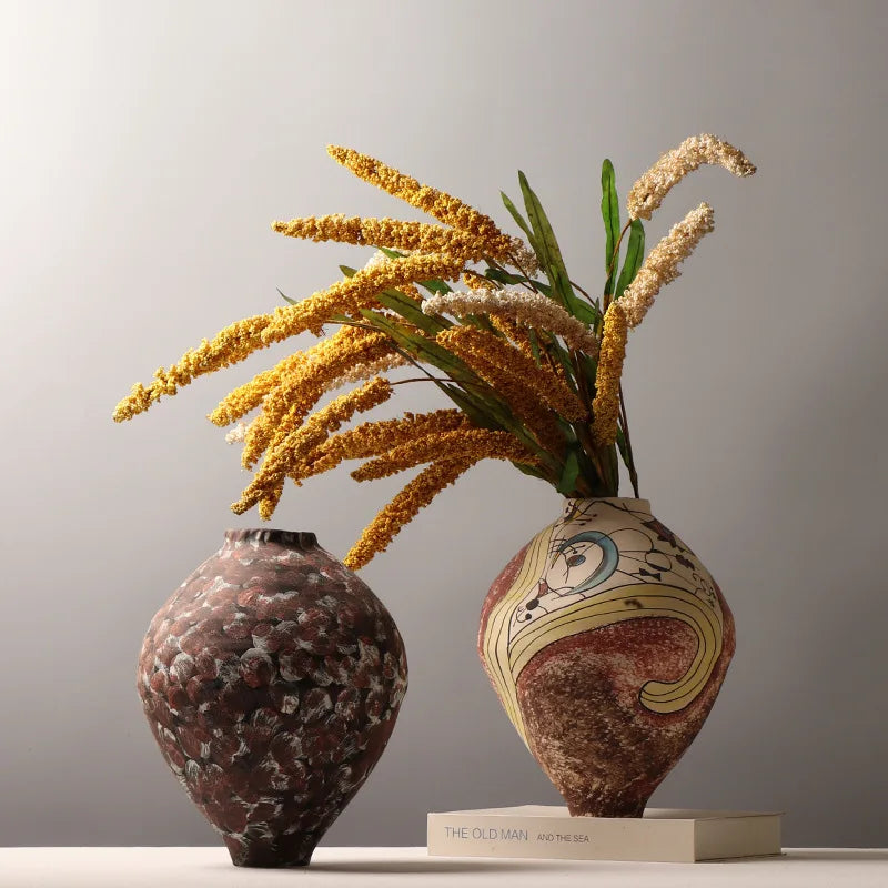 Afralia™ Hand-drawn Graffiti Ceramic Vase - Vintage Style Home Decor