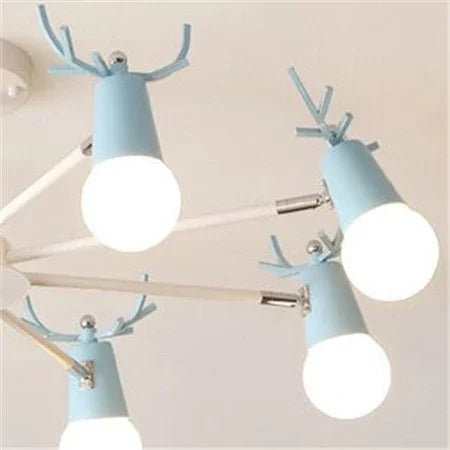 Afralia™ Modern Deer Horn Chandelier with Black White Pink Lampshade