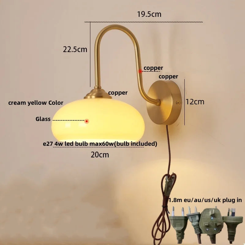 Afralia™ Glass LED Wall Sconce with Pull Chain Switch for Coffee Bedroom - Copper Nordic Stair Light