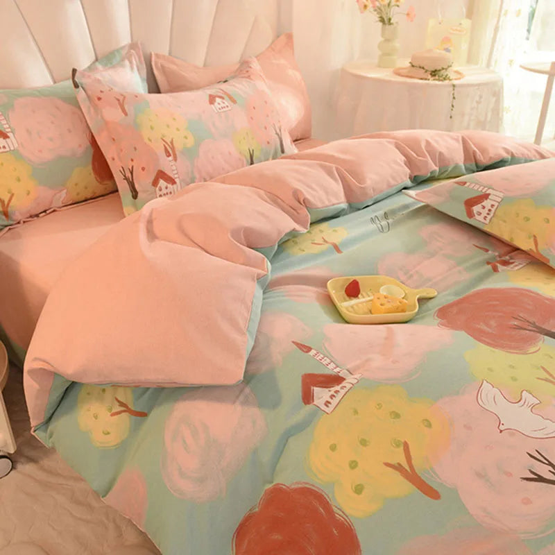 Afralia™ Cotton Thickened Bedding Set - Single/Double Size, High Quality, Warm & Soft.