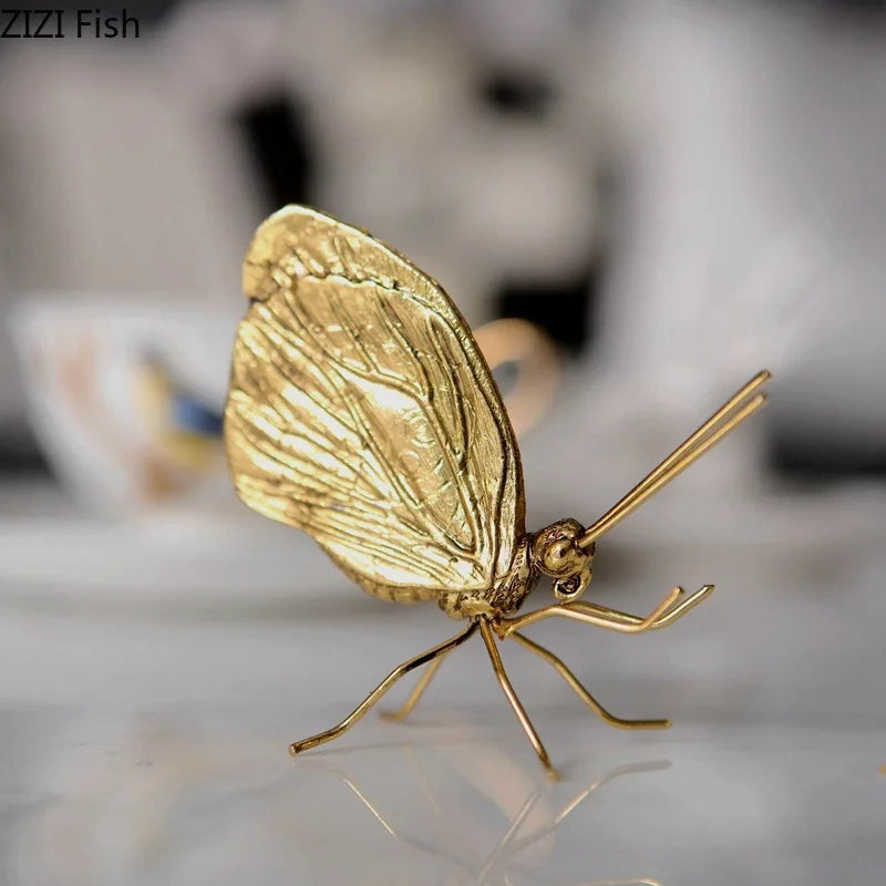 Afralia™ Golden Butterfly Ant Miniature Figurine Desk Ornament Artwork Decor