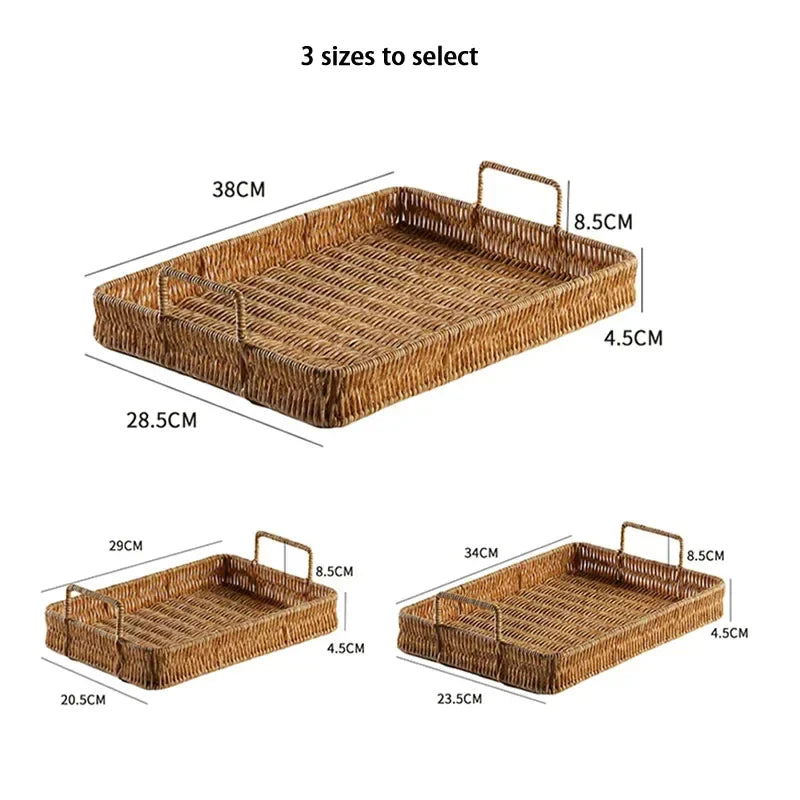 Afralia™ Rattan Weave Handle Tray - Multipurpose Serving Basket for Home Organization.