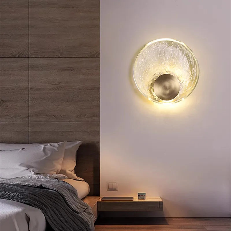 Afralia™ Circle Glass Wall Light: Nordic Crystal Bedside Lamp for Designer House Decor