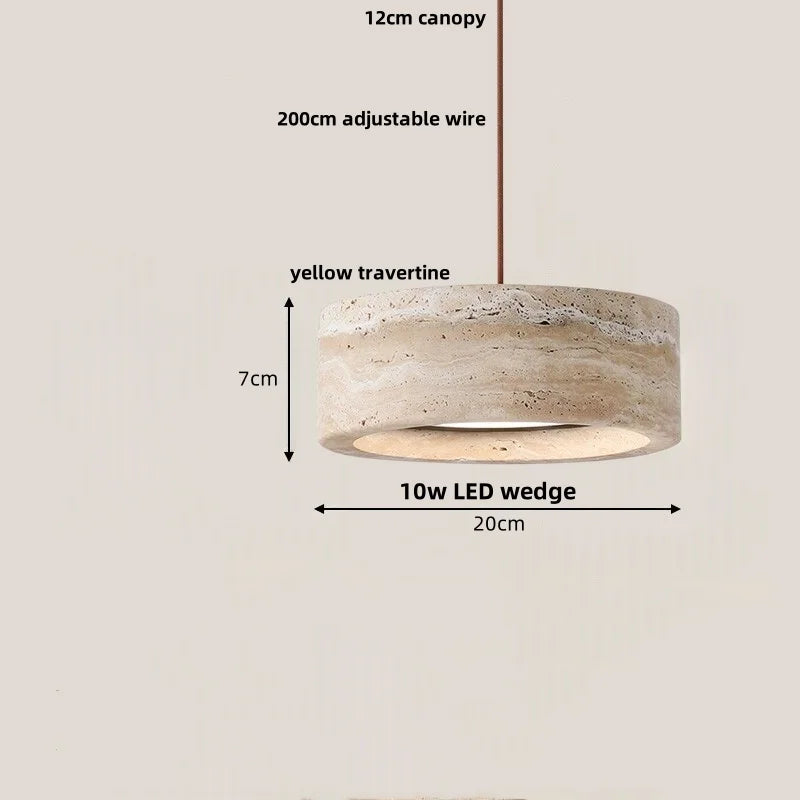 Afralia™ LED Pendant Lamp Black Iron Wabi Sabi Hanging Light - Yellow Travertine