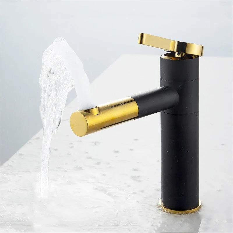 Afralia™ Black Brass Bathroom Sink Faucet Deck Mounted Vessel Mixer Water Tap