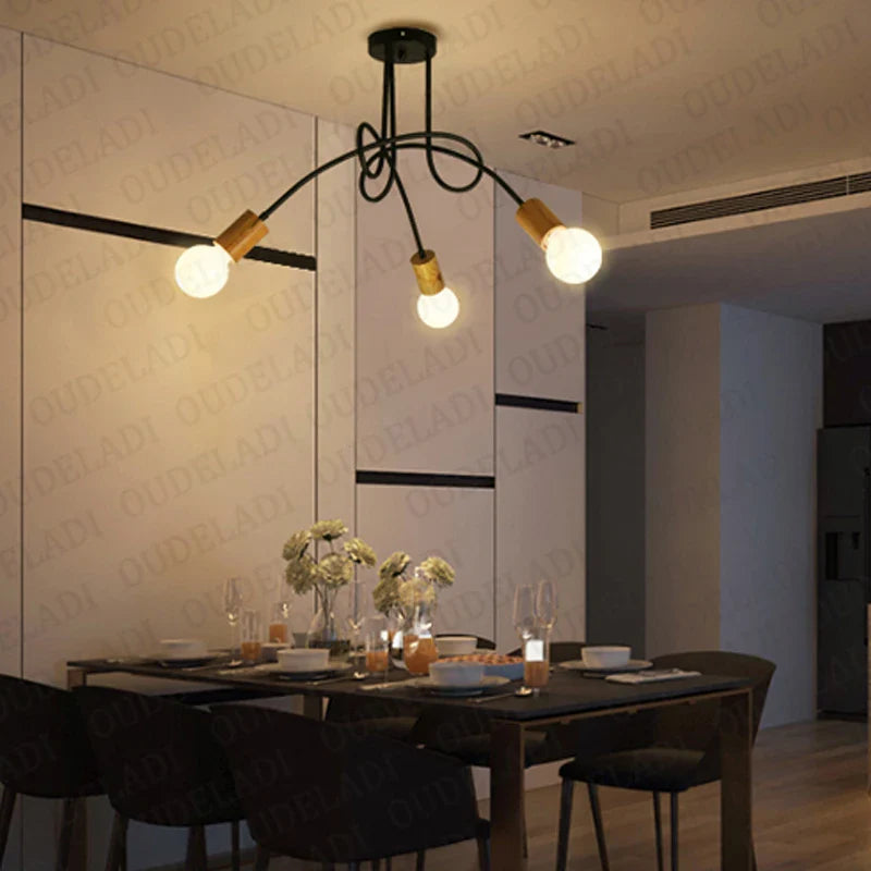 Afralia™ Nordic Wood Ceiling Light Fixture Retro Spider Lamparas E27 Living Room Lighting