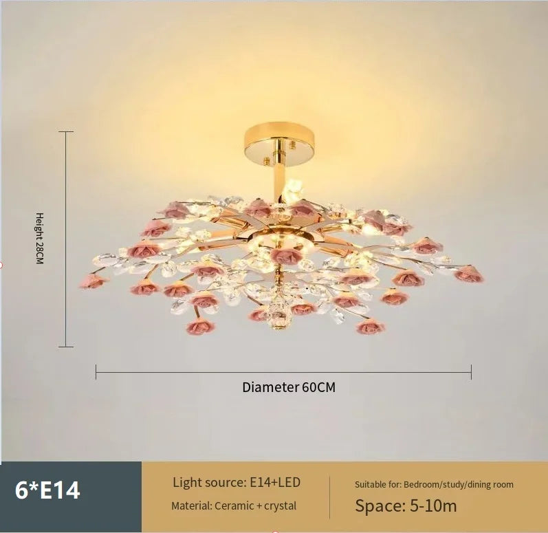 Afralia™ Ceramic Flower Crystal Ceiling Light - Modern Luxe LED Nordic Room Lamp