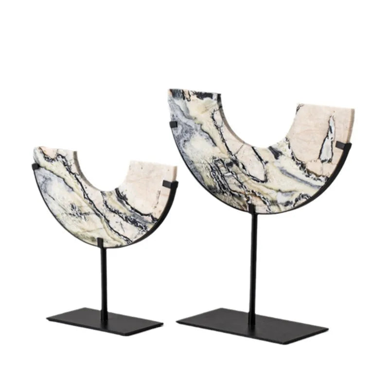 Afralia™ Marble Pattern Handicraft Semi-circular Sculpture - Chinese Retro Decor Accessory