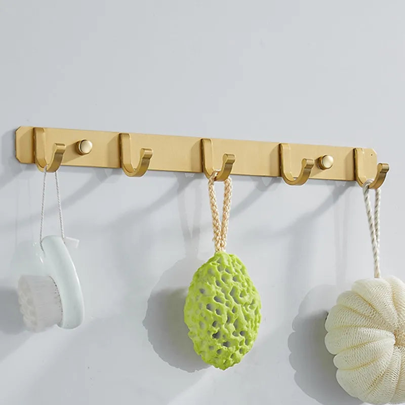Afralia™ Brushed Gold Aluminum Robe Hooks Set of 4 - Bathroom & Kitchen Hangers
