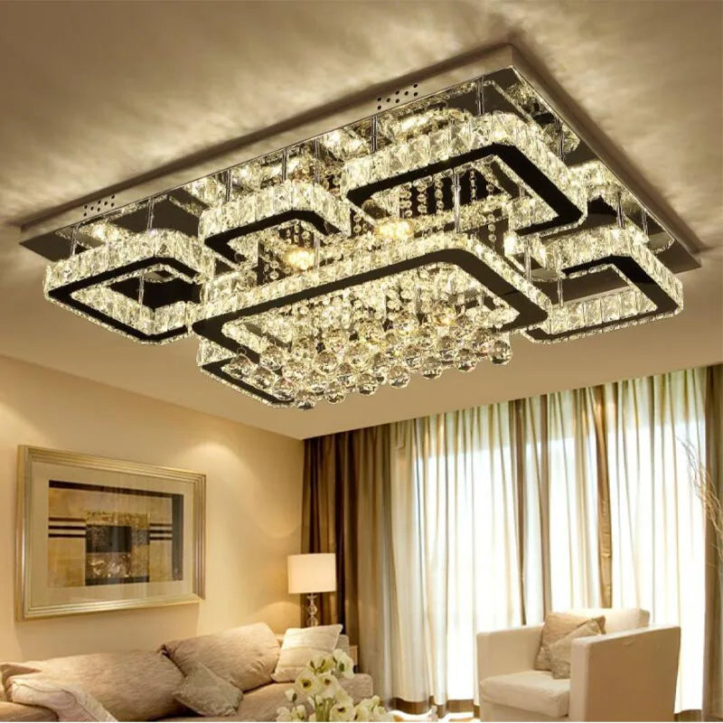 Afralia™ Elegant Crystal LED Chandelier, Remote Control Ceiling Lamp for Living Room, Bedroom
