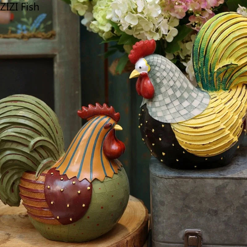 Afralia™ Colored Rooster Sculptures: Modern Desk Decoration & Room Aesthetics Artworks