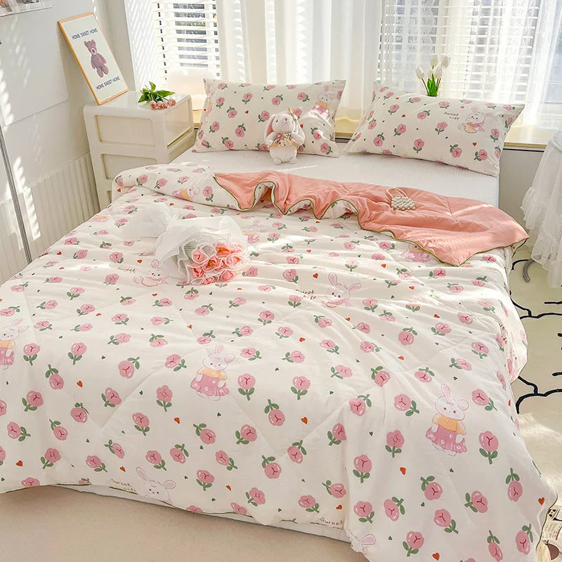 Afralia™ Double Gauze Rabbit Print Quilt: Soft, Breathable, Washable, Light Comforter