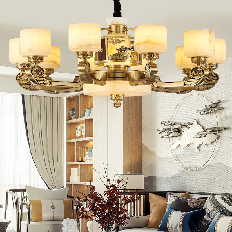 Afralia™ Natural Jade Chandelier - Luxurious Zhongshan Lamps for Dining, Bedroom, and Living Room