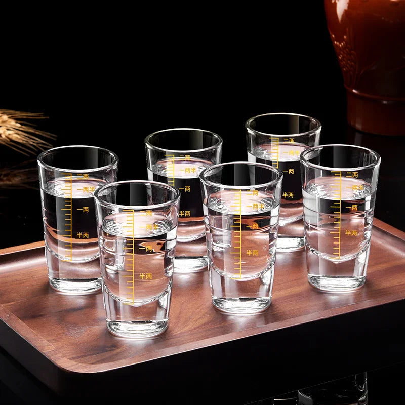 Afralia™ Glass Spirit Set - Graduated Line Brandy Cups, Transparent Liquor Drinking Glasses