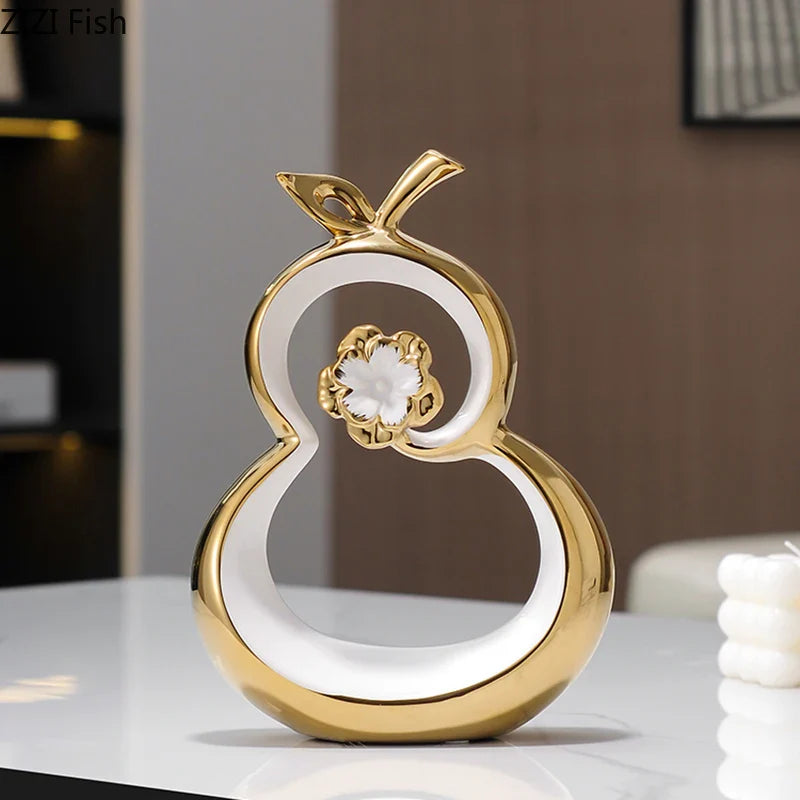 Afralia™ Golden Gourd Ceramic Sculpture Desk Decoration Modern Room Aesthetic Decor