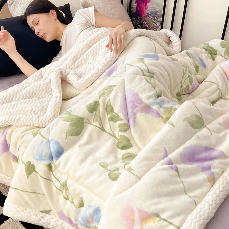 Afralia™ Plush Velvet Lamb Wool Blanket - Cozy 3-Layer Warmth for Home, Adults
