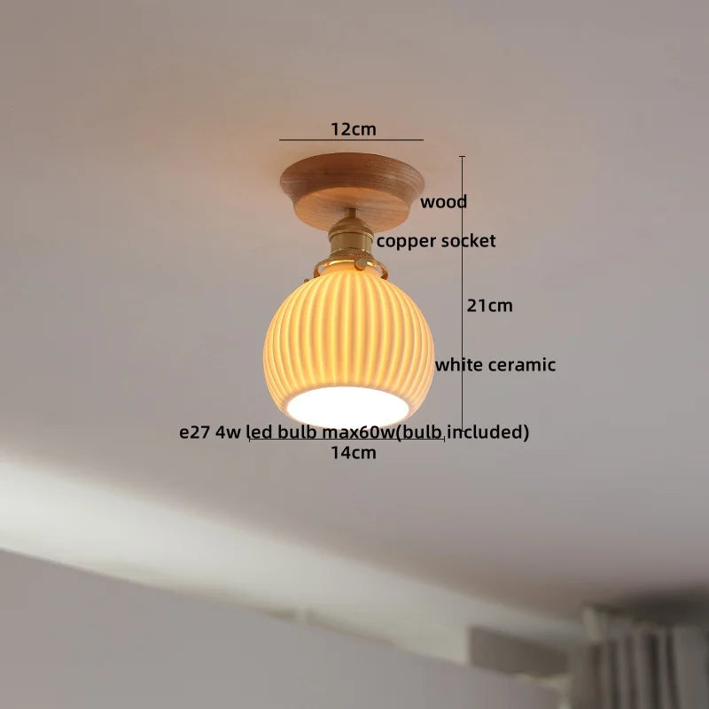 Afralia™ Copper Wood LED Ceiling Lamp Ceramic Modern Ceiling Lights for Home Decor