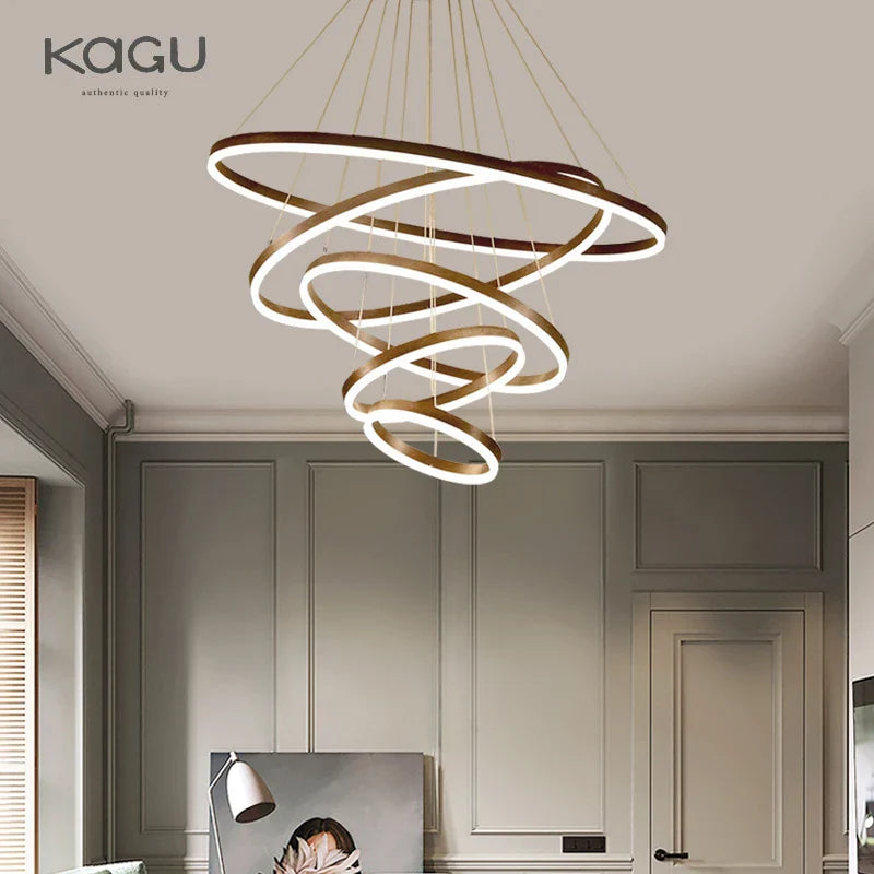 Afralia™ Black Led Rings Circle Pendant Chandelier for Living Dining Kitchen