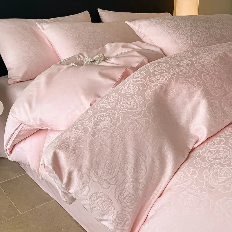 Afralia™ Satin Jacquard Cotton Fitted Sheet Set for Adults 1.5/1.8M Bed