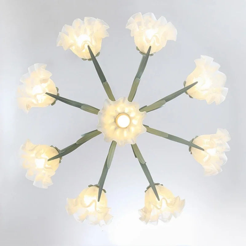 Afralia™ Green Flower Ceiling Chandelier: Elegant Iron Art Pendant Lamp for Living Room, Bedroom, Villa