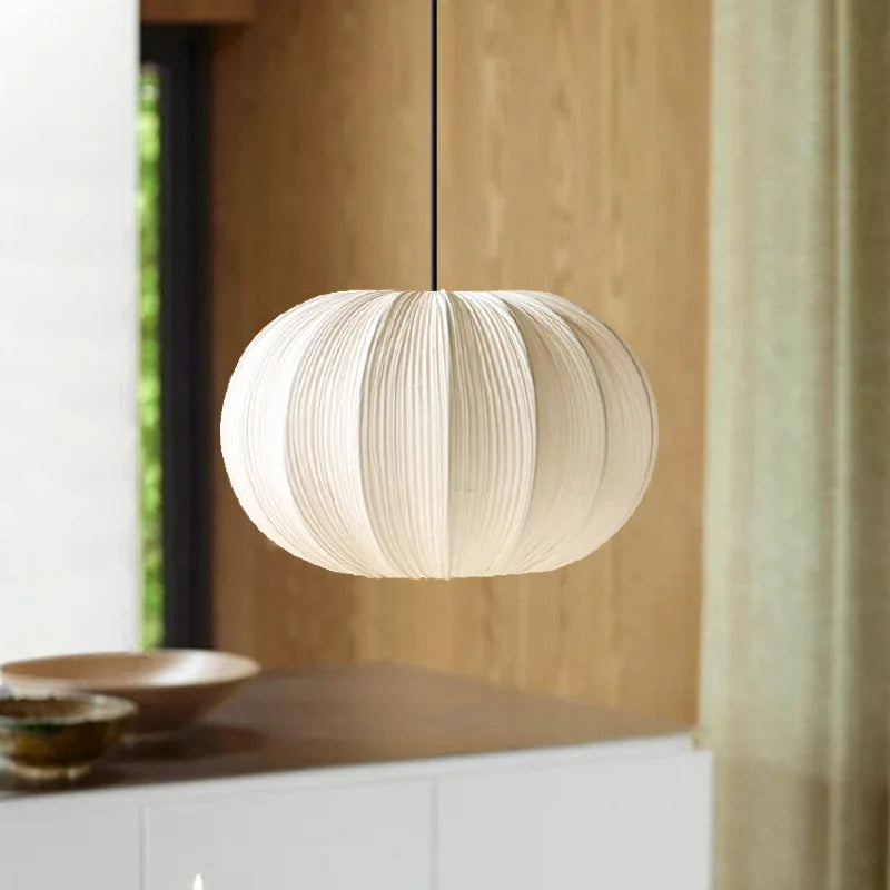 Afralia™ Japanese Wabi-Sabi Pleated Fabric Pendant Lights for Dining Room & Bedroom