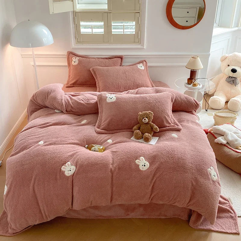 Afralia™ Teddy Velvet Bedding Set for Winter Warmth and High-end Comfort