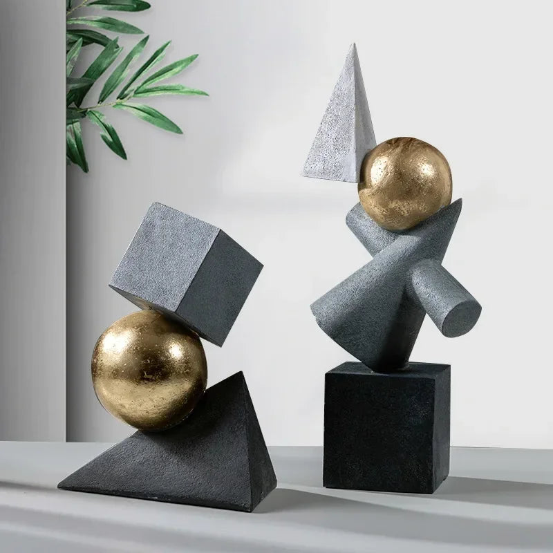 Afralia™ Geometric Gold Ball Sculpture Statues for Home Decor