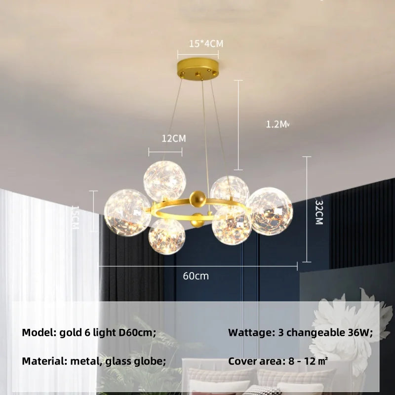 Afralia™ Nordic Glass Globe Pendant Lights Chandelier with 3 Changeable LED Lights